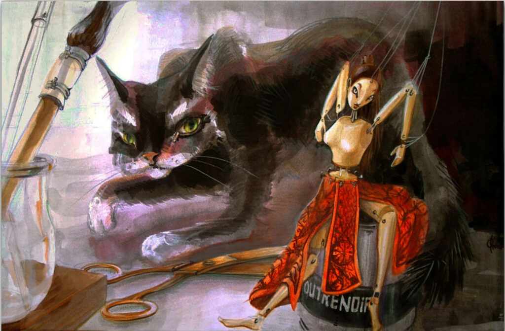 dessin la belle & le chat